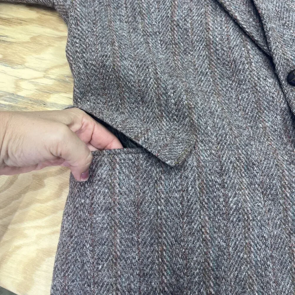 Harris Tweed Mens Herringbone Blazer Jacket 44R Pure Scottish Wool Unstructured